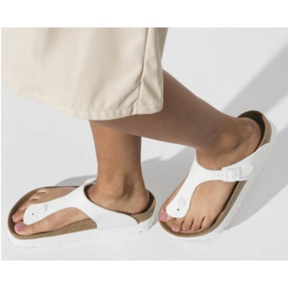 PapilliobyBirkenstock Gizeh Platform Sandals White Leather Cork Footbed Comfort - Picture 1 of 14